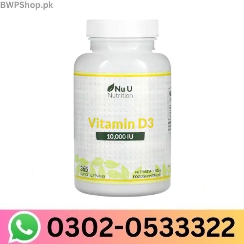 Nu U Nutrition Vitamin D3, 10,000 IU 365 Capsules In Pakistan 